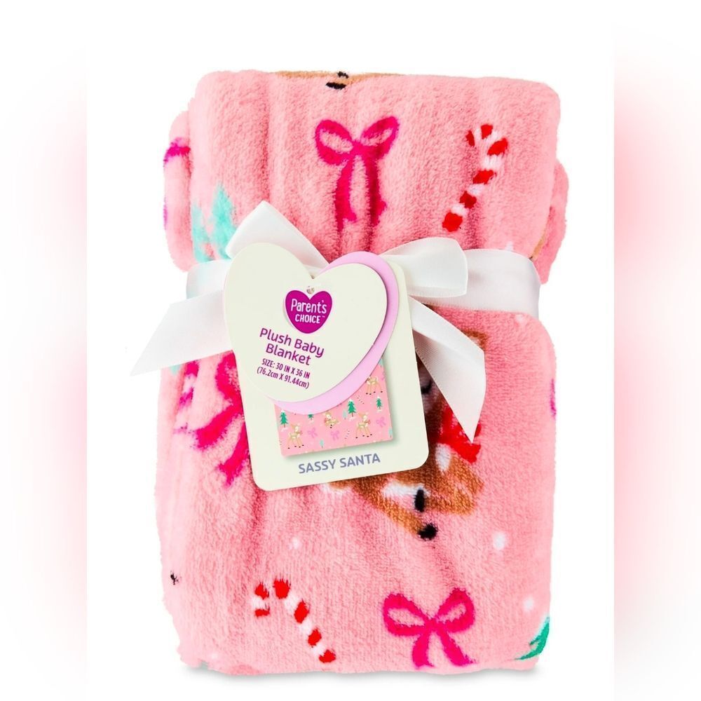 Nwt Parent's Choice Sassy Santa Baby Blanket, Pink, 30" x 36"